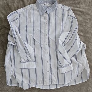 Aerie White and Blue Striped Women's Shirt